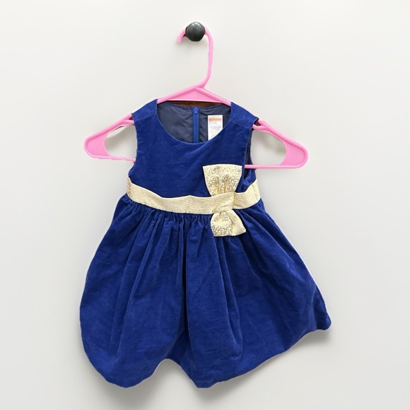 Gymboree Other - Gymboree Bow Dress‎ Blue Gold Holiday Christmas Girls Dress Sz 2T